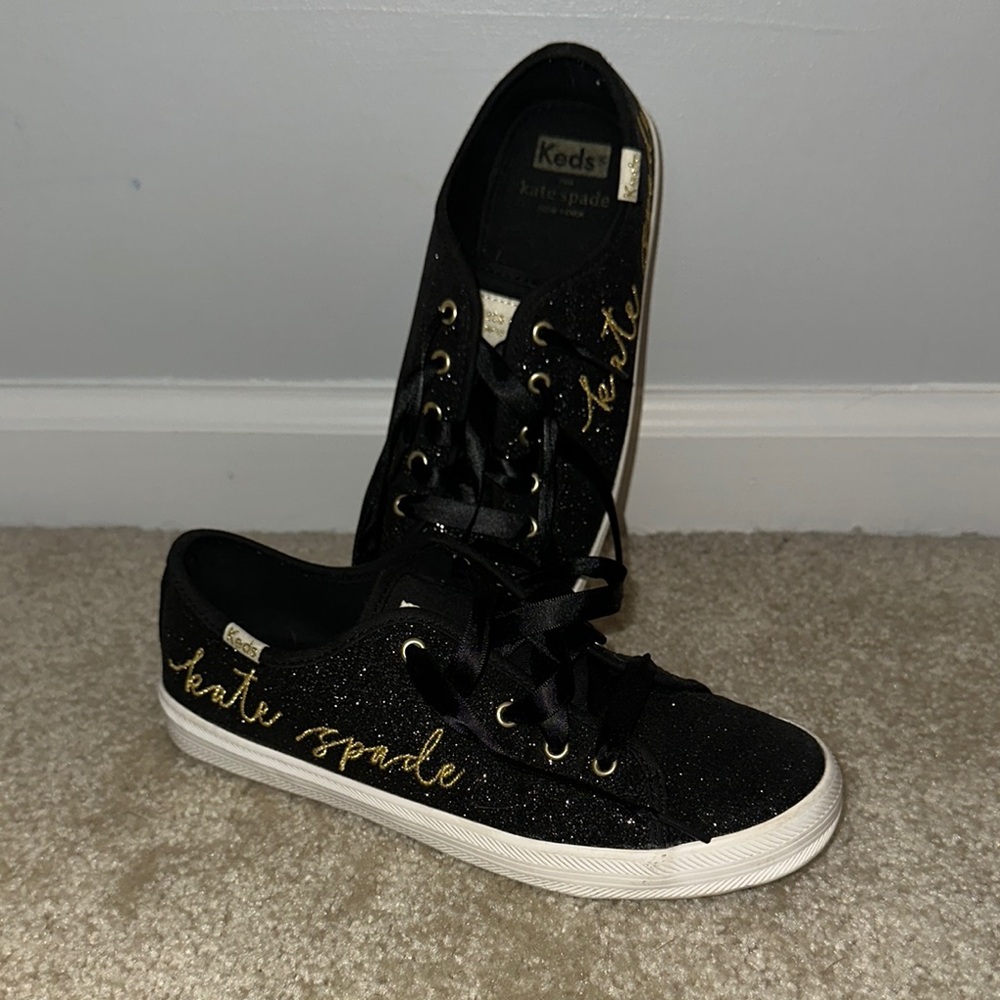 Kate Spade Keds Black and Gold Glitter Sneakers. Girl 3M.